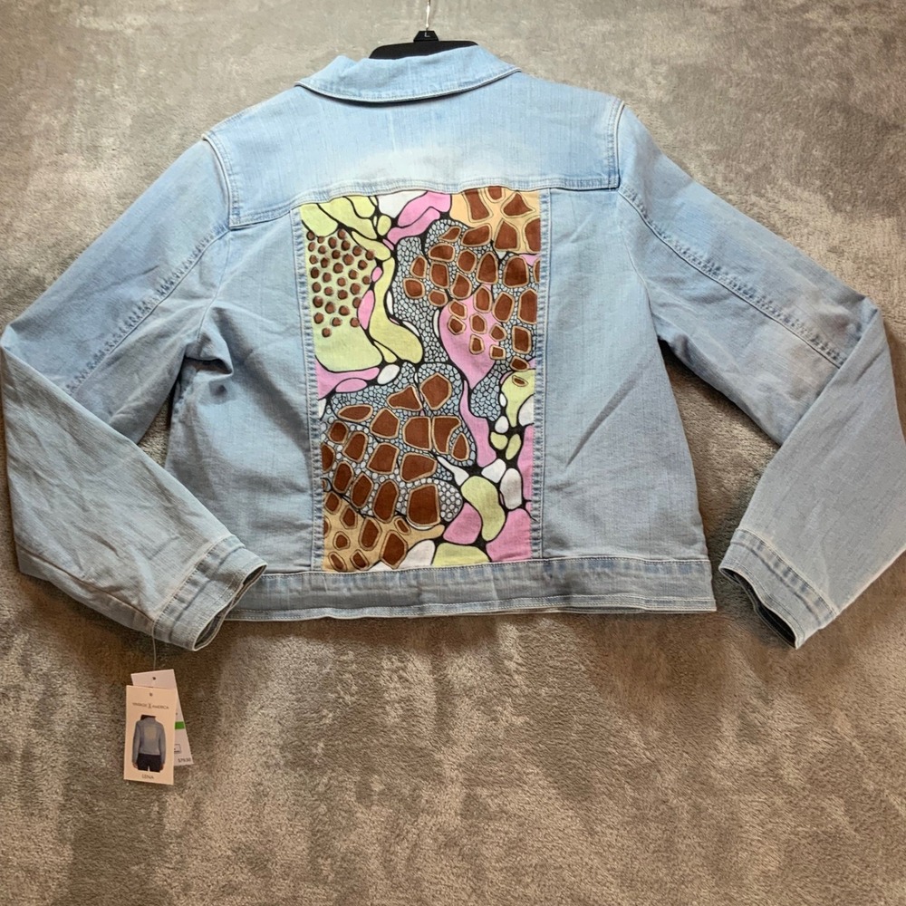 Vintage America Lena Denim Jacket Hand Painted Tammy Collins Artist Custom Large